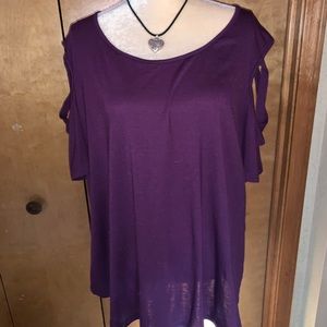Purple top with Criss-cross sleeve cutouts